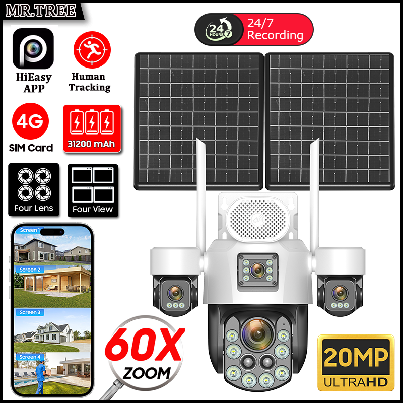 Home Security Outdoor Camera System - AOV Four Lens Outdoor Surveillance Solar