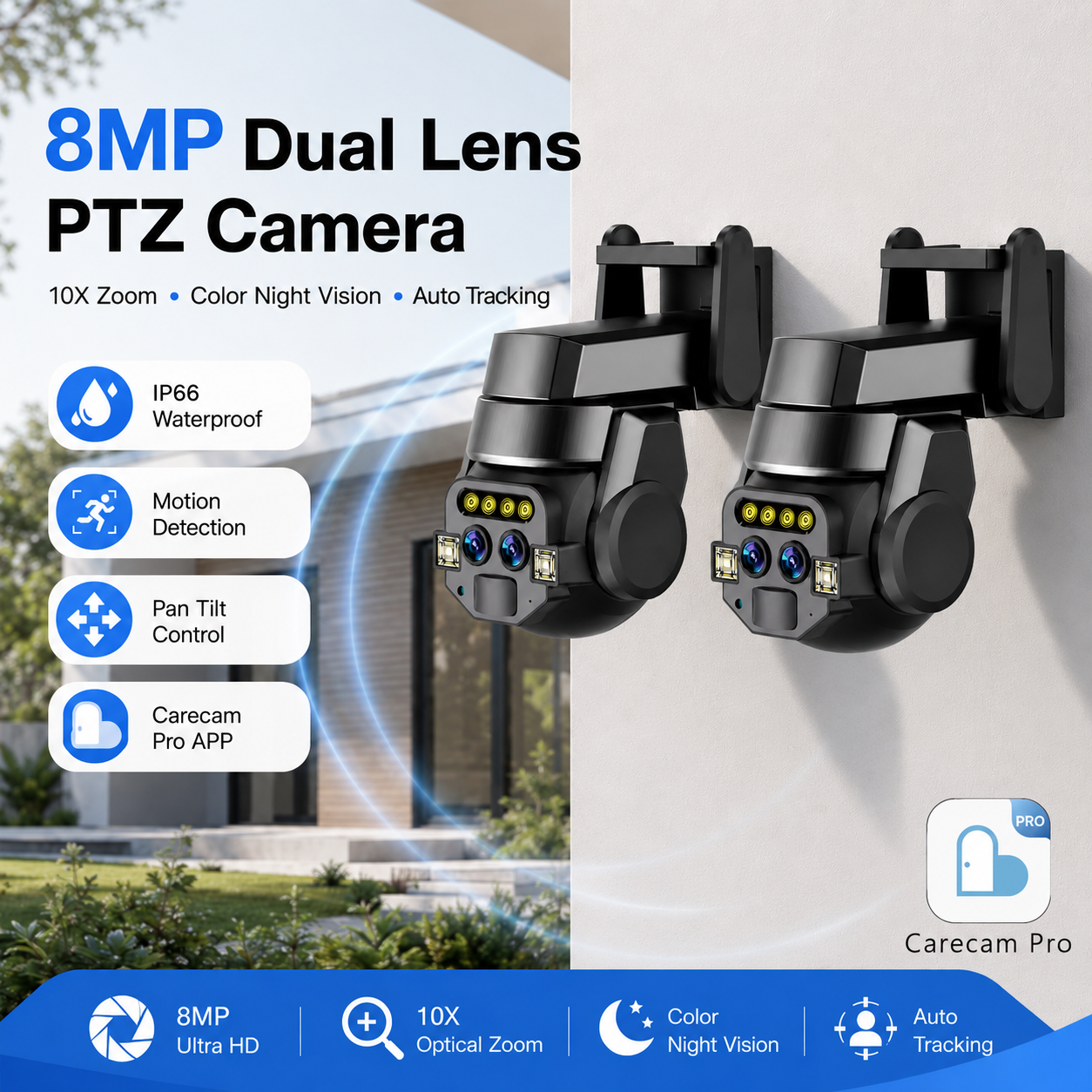 Home Yard Security - 8MP Dual Lens PTZ Security Camera