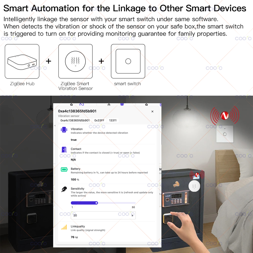 ZigBee 3.0 Vibration Sensor Re - đánh giá và giá Home Security With Alarm