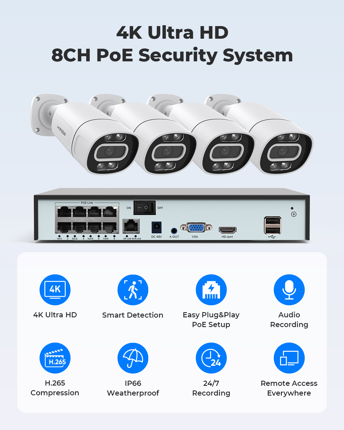 H.View 4K 5Mp 8Mp poe Cctv Sec - đánh giá và giá Home Security Outdoor Camera System